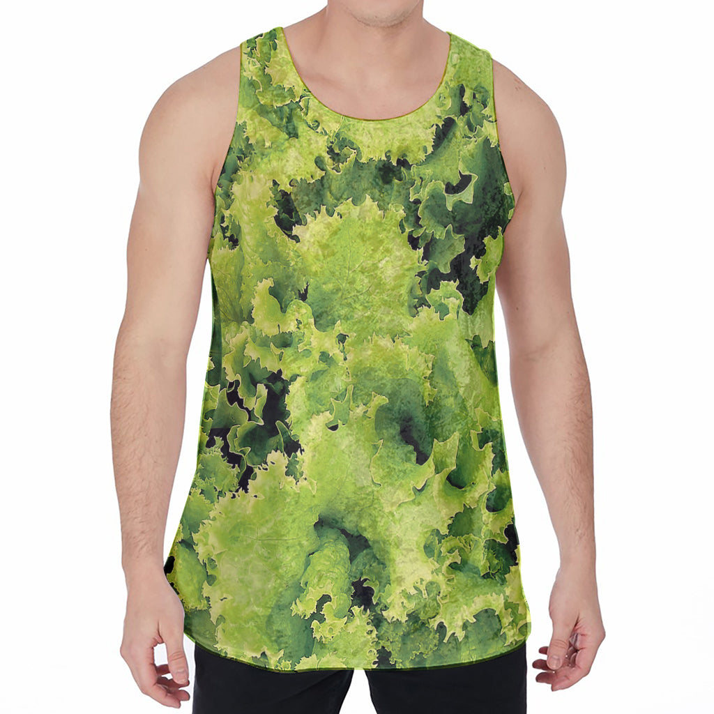 Green Lettuce Salad Print Men's Velvet Tank Top