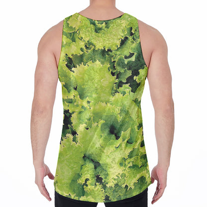 Green Lettuce Salad Print Men's Velvet Tank Top