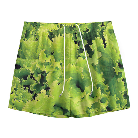 Green Lettuce Salad Print Mesh Shorts