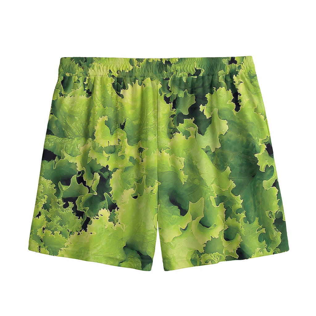 Green Lettuce Salad Print Mesh Shorts