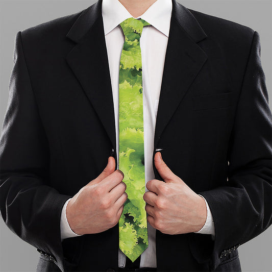 Green Lettuce Salad Print Necktie