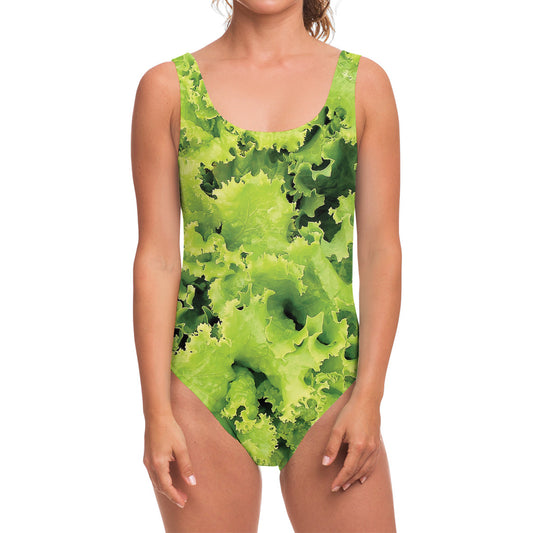 Green Lettuce Salad Print One Piece Swimsuit