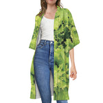 Green Lettuce Salad Print Open Front Beach Cover Up