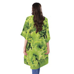 Green Lettuce Salad Print Open Front Beach Cover Up