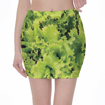Green Lettuce Salad Print Pencil Mini Skirt