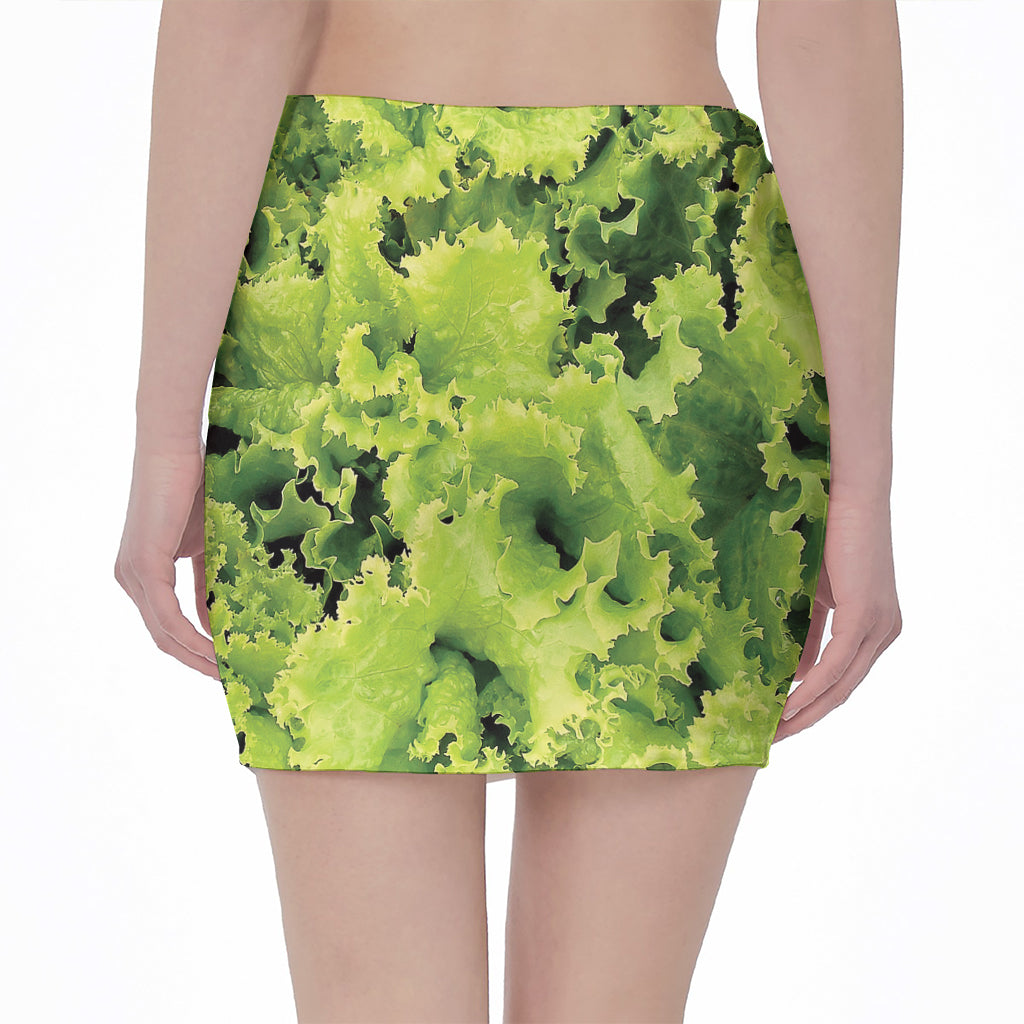 Green Lettuce Salad Print Pencil Mini Skirt
