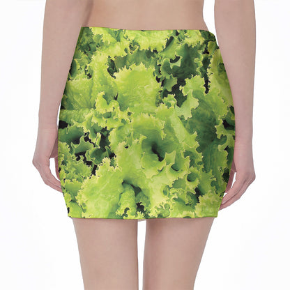Green Lettuce Salad Print Pencil Mini Skirt