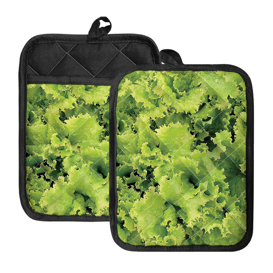 Green Lettuce Salad Print Pot Holders With Pocket