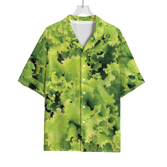 Green Lettuce Salad Print Rayon Hawaiian Shirt