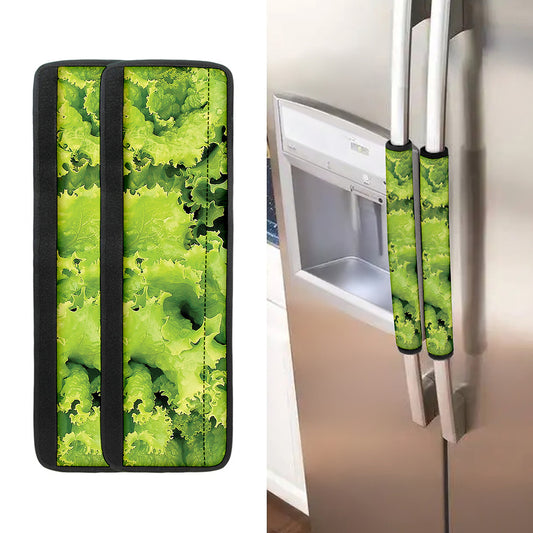 Green Lettuce Salad Print Refrigerator Handle Covers