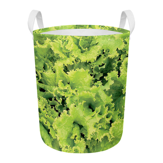 Green Lettuce Salad Print Round Laundry Basket
