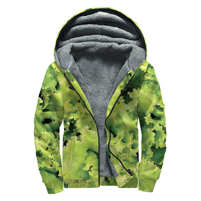 Green Lettuce Salad Print Sherpa Lined Zip Up Hoodie