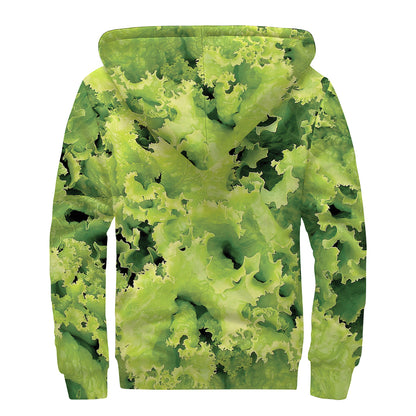 Green Lettuce Salad Print Sherpa Lined Zip Up Hoodie