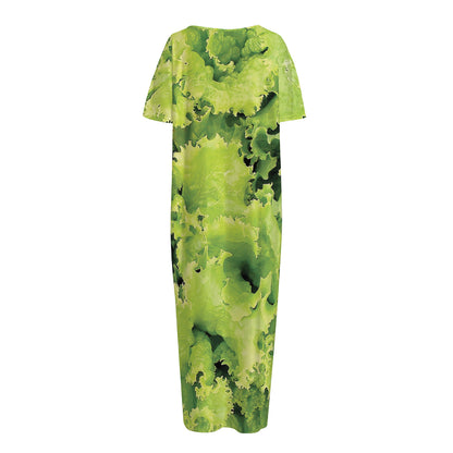 Green Lettuce Salad Print Short Sleeve Long Nightdress