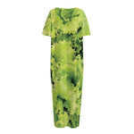 Green Lettuce Salad Print Short Sleeve Long Nightdress