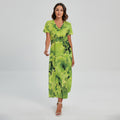 Green Lettuce Salad Print Short Sleeve Maxi Dress