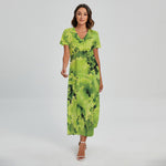 Green Lettuce Salad Print Short Sleeve Maxi Dress