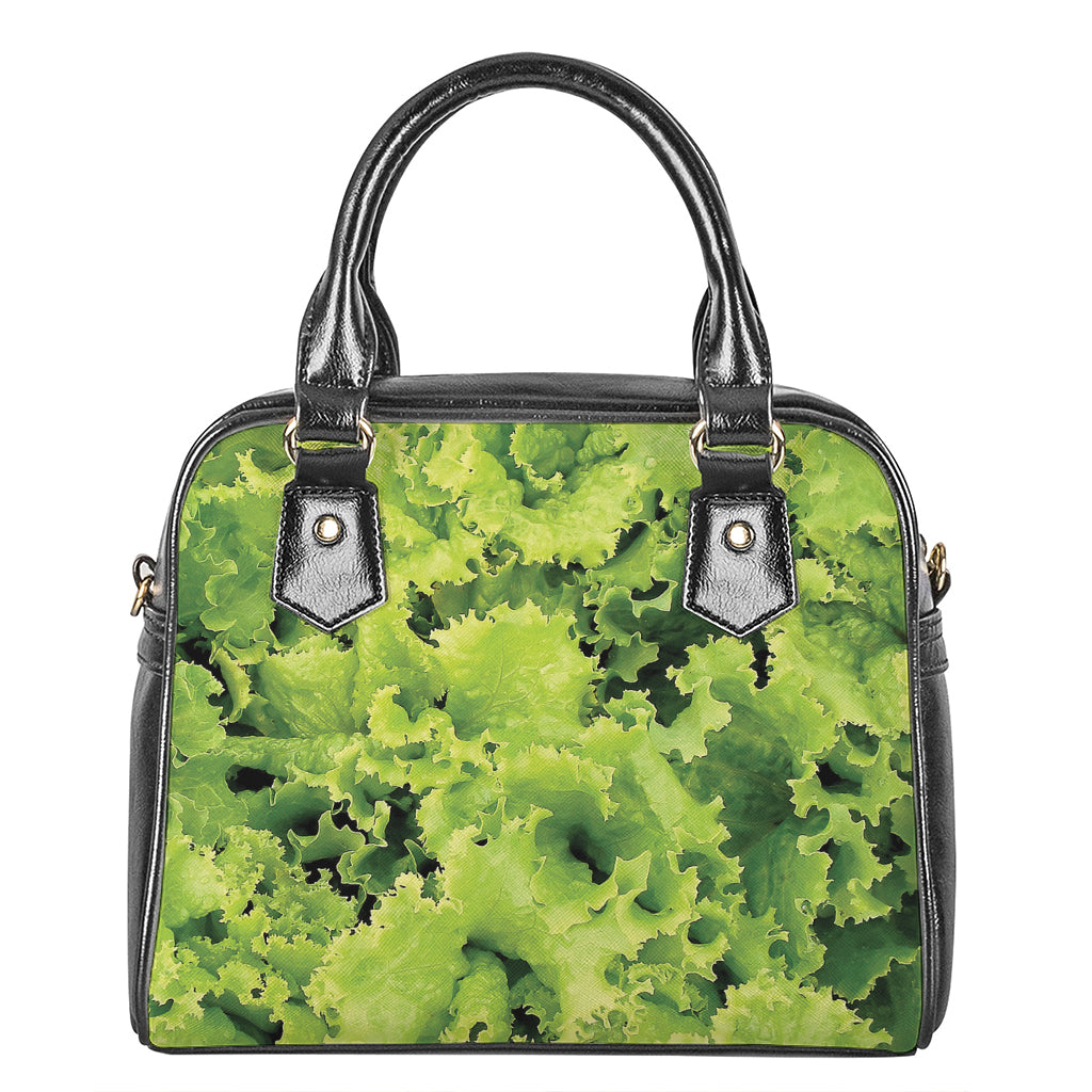 Green Lettuce Salad Print Shoulder Handbag