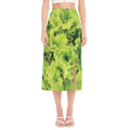 Green Lettuce Salad Print Side Slit Midi Skirt