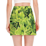 Green Lettuce Salad Print Side Slit Mini Skirt