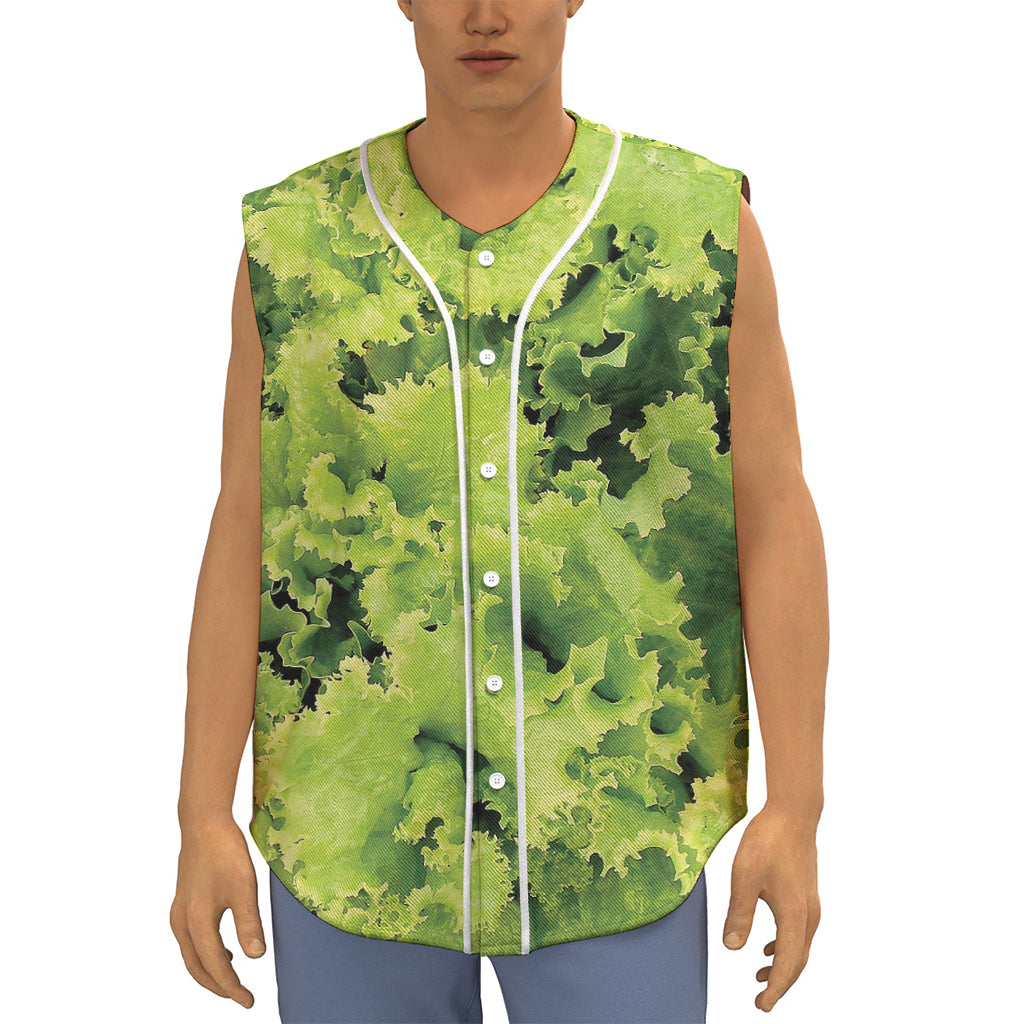 Green Lettuce Salad Print Sleeveless Baseball Jersey