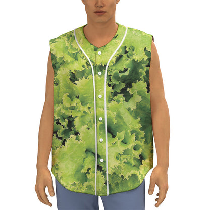 Green Lettuce Salad Print Sleeveless Baseball Jersey