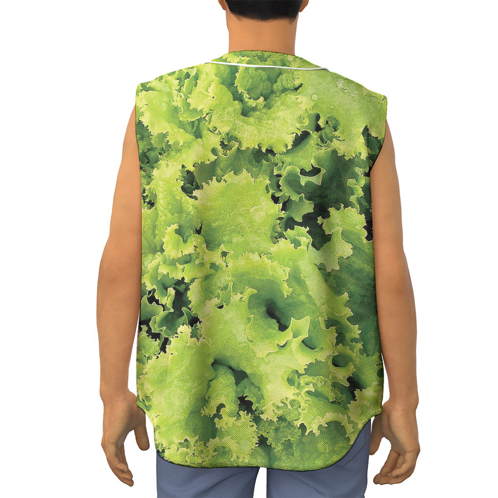 Green Lettuce Salad Print Sleeveless Baseball Jersey