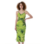 Green Lettuce Salad Print Slim Fit Midi Cami Dress