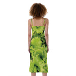 Green Lettuce Salad Print Slim Fit Midi Cami Dress