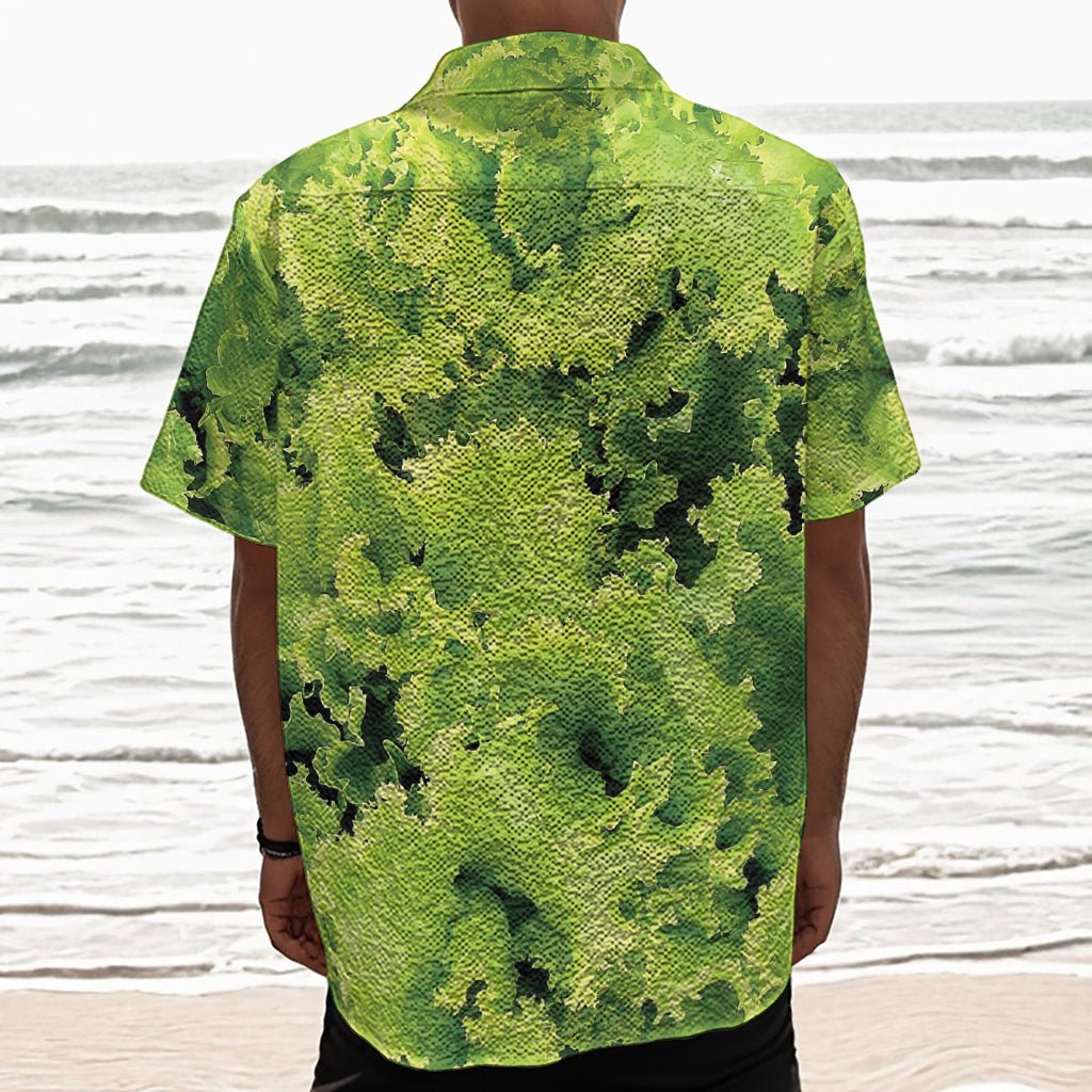 Green Lettuce Salad Print Textured Short Sleeve Shirt