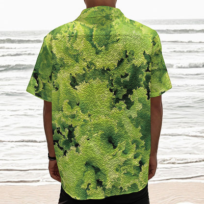 Green Lettuce Salad Print Textured Short Sleeve Shirt