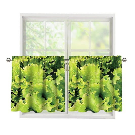 Green Lettuce Salad Print Tier Curtains