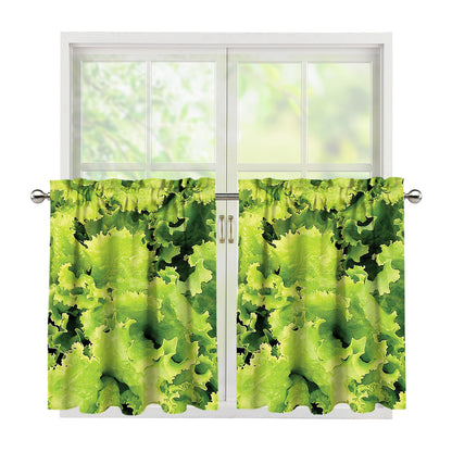 Green Lettuce Salad Print Tier Curtains