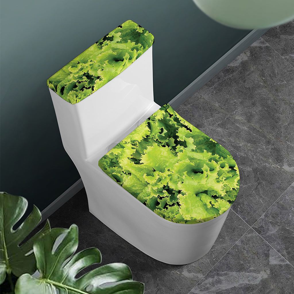 Green Lettuce Salad Print Toilet Lid And Tank Cover Set