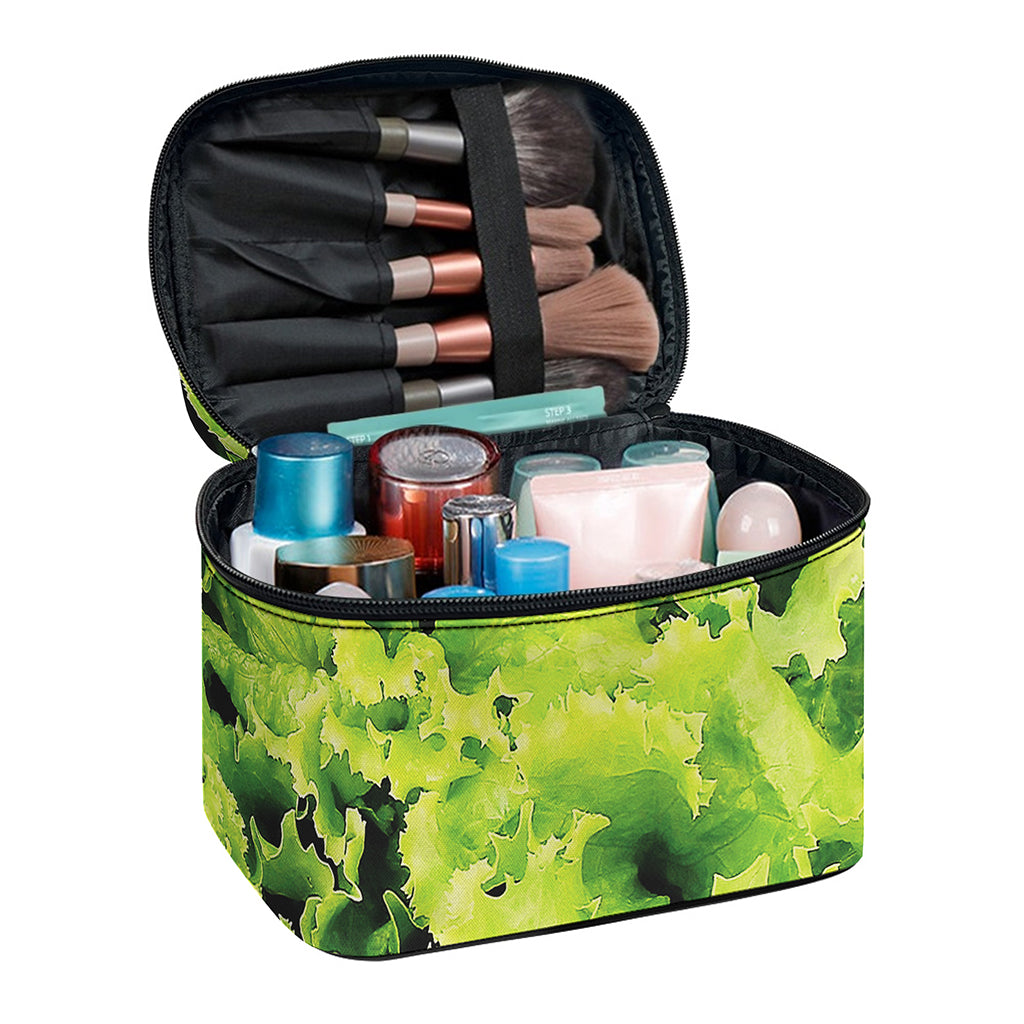 Green Lettuce Salad Print Travel Makeup Bag