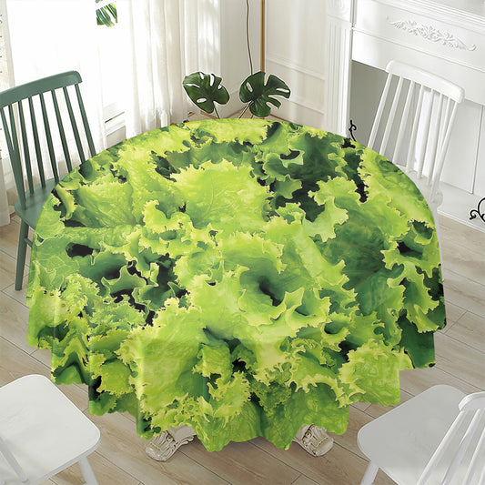 Green Lettuce Salad Print Waterproof Round Tablecloth
