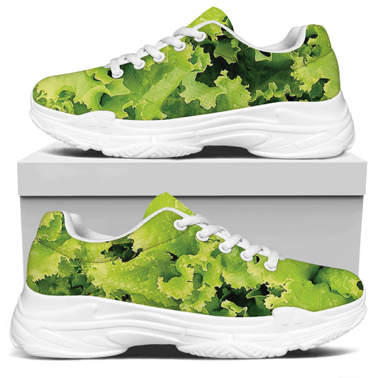 Green Lettuce Salad Print White Chunky Shoes