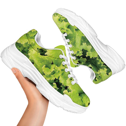 Green Lettuce Salad Print White Chunky Shoes