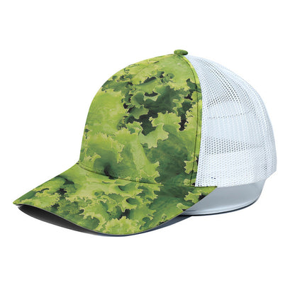 Green Lettuce Salad Print White Mesh Trucker Cap