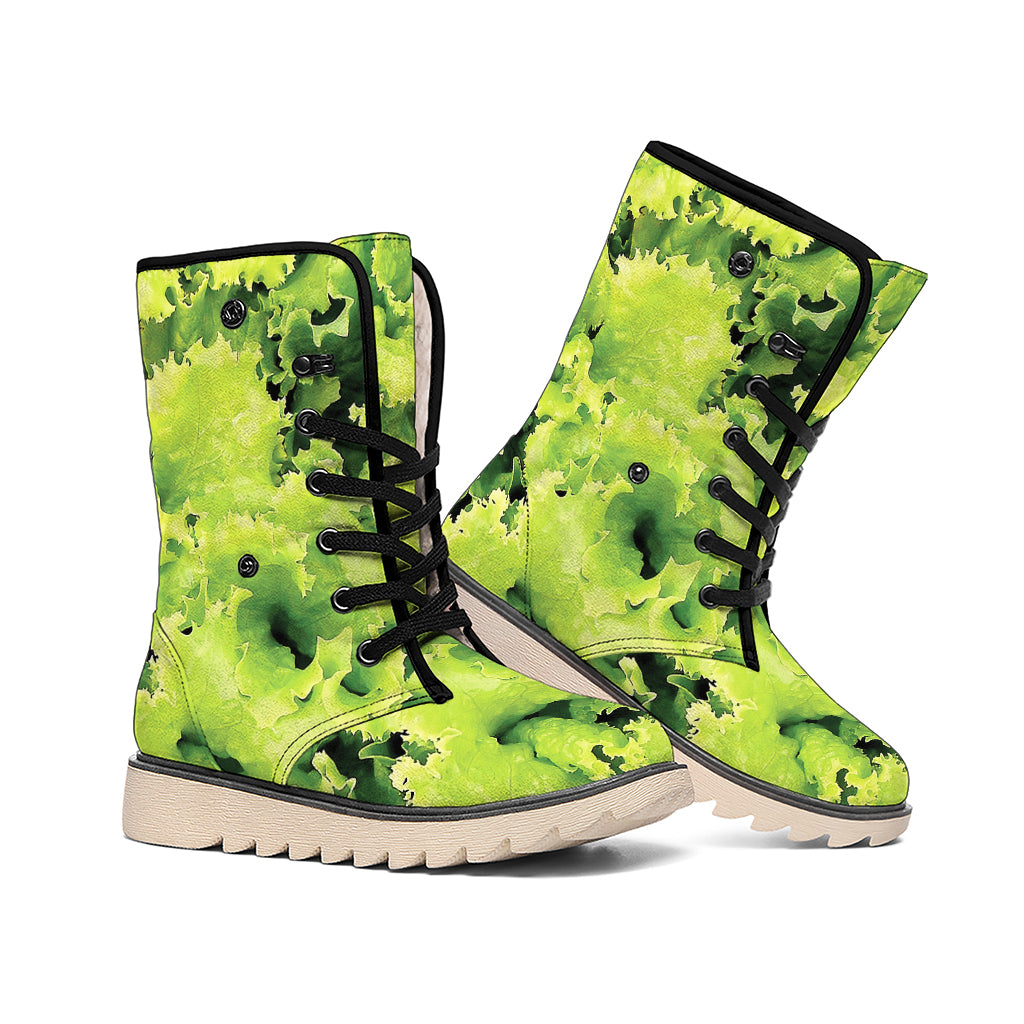 Green Lettuce Salad Print Winter Boots