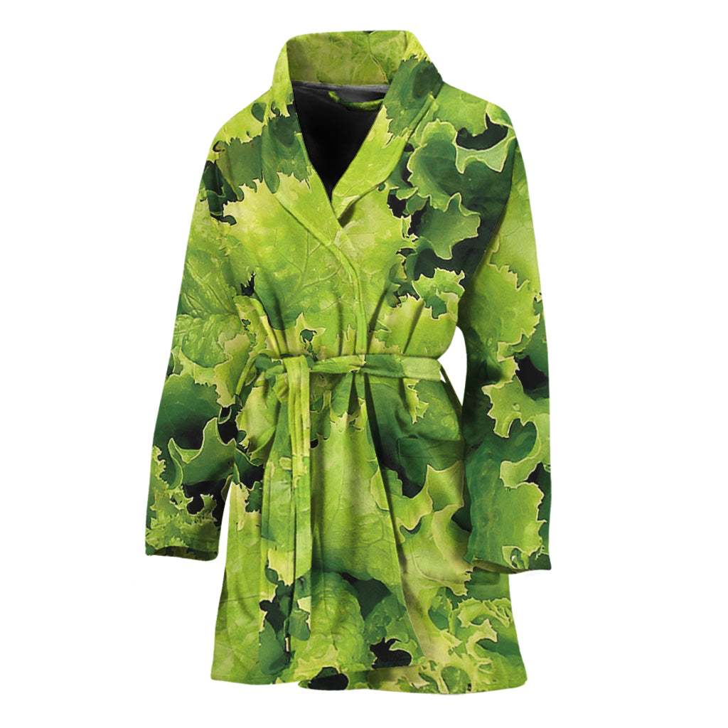 Green Lettuce Salad Print Women's Bathrobe
