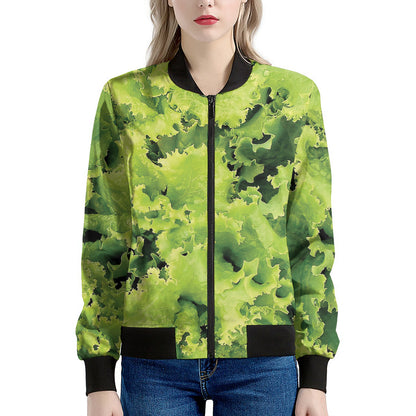 Green Lettuce Salad Print Women's Bomber Jacket