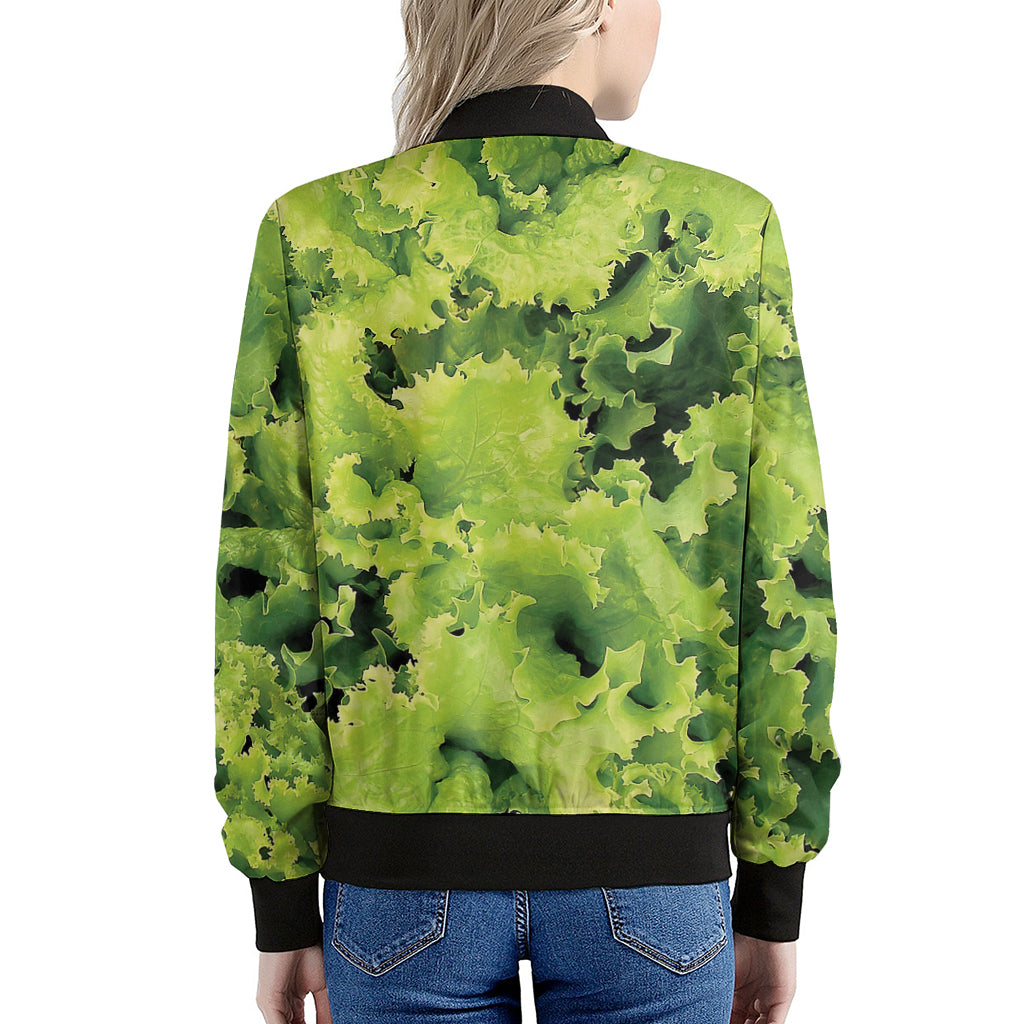 Green Lettuce Salad Print Women's Bomber Jacket