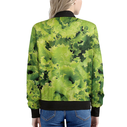 Green Lettuce Salad Print Women's Bomber Jacket