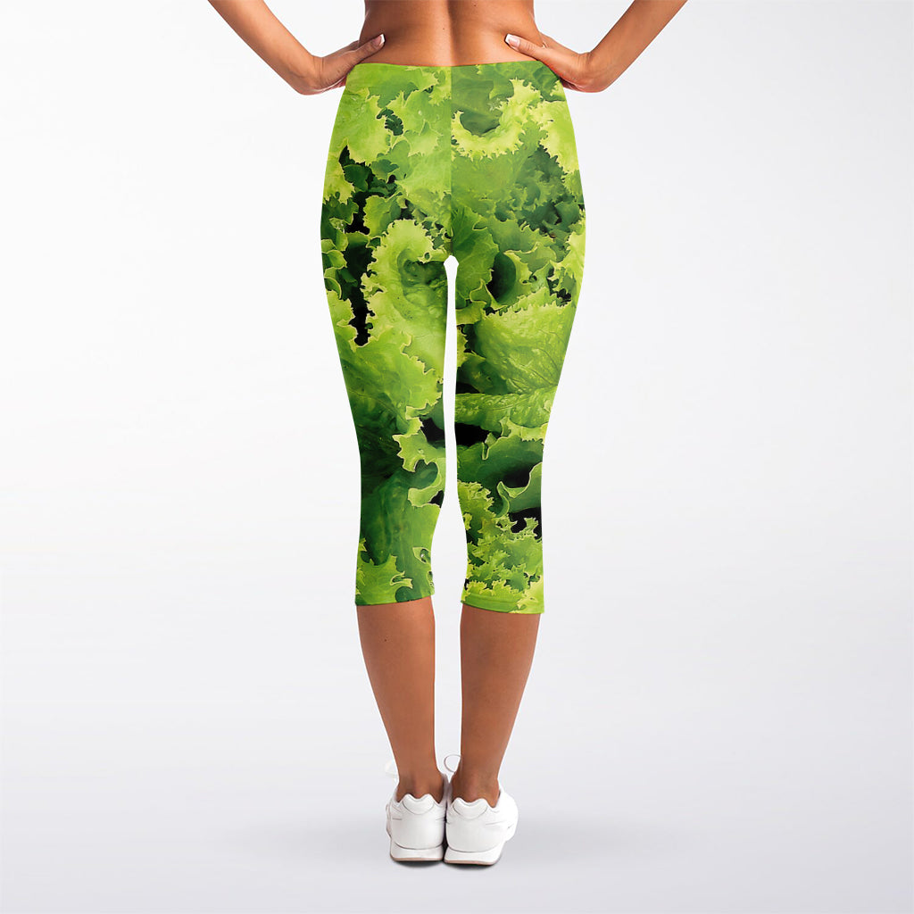 Green Lettuce Salad Print Women's Capri Leggings