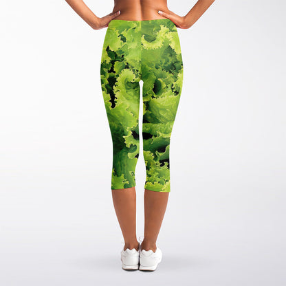 Green Lettuce Salad Print Women's Capri Leggings