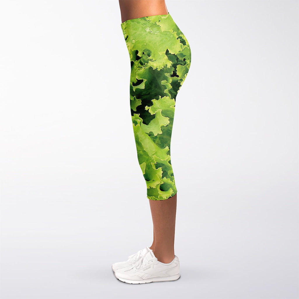 Green Lettuce Salad Print Women's Capri Leggings