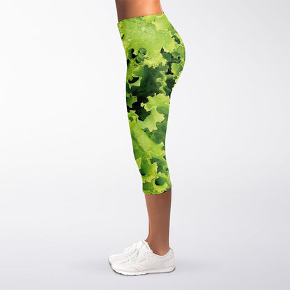 Green Lettuce Salad Print Women's Capri Leggings