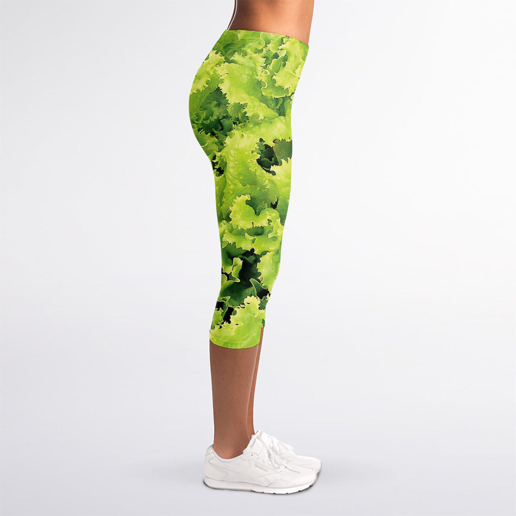 Green Lettuce Salad Print Women's Capri Leggings