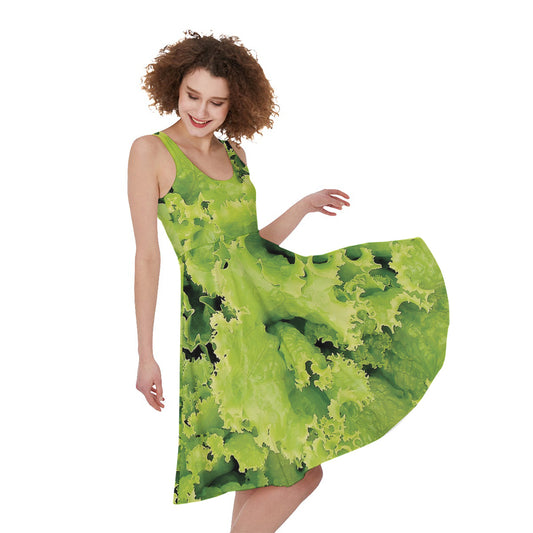 Green Lettuce Salad Print Women's Sleeveless Dress